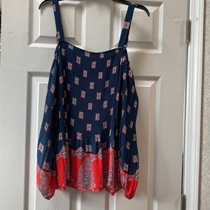 Off the shoulder, long sleeve women’s blouse in red white and blue